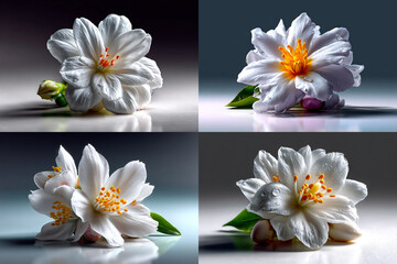 white flowers on black background
