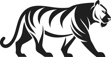 Strong Tiger Silhouette Walking Side Profile Vector Art Illustration Design