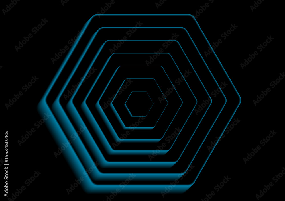 Poster black and blue hexagons abstract technology geometric background. dark minimal vector design