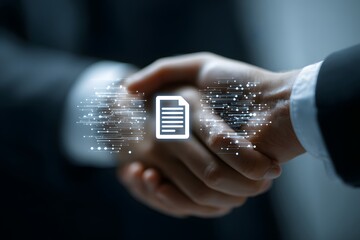 Digital Agreement: Business Handshake and Document.