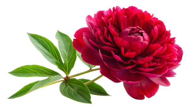 Deep red peony flower with green leaves on black background isolated on a transparent background red flower
