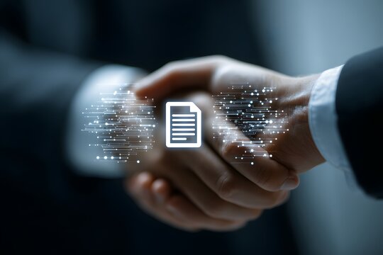 Digital Agreement: Business Handshake and Document.