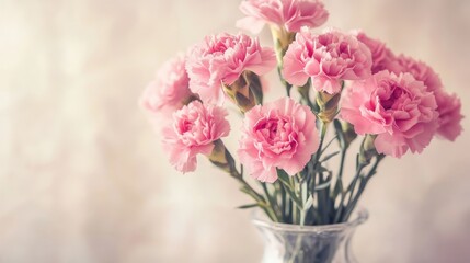 Delicate pink carnations in vase