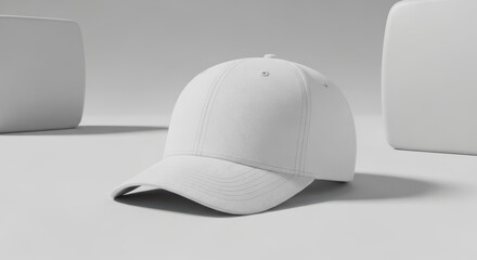 Stylish White Cap on a Minimalist Background Highlighting Modern Design and Simplicity