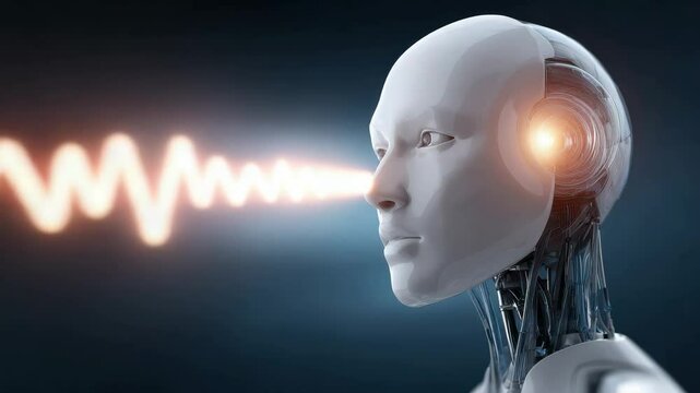 A futuristic concept of artificial intelligence processing and generating human speech, symbolizing advanced communication, language technology, and human-machine interaction.