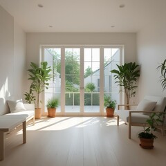 Fototapeta premium Modern living room with a window. Aesthetic modern style.