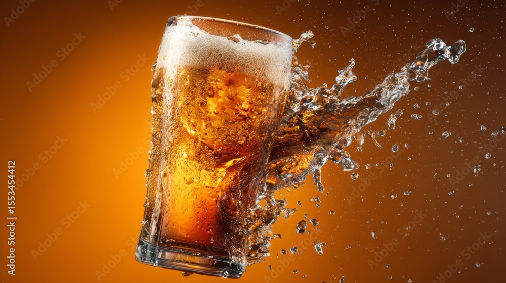 Poster A high-quality image of a beer glass with a splash of beer being poured, creating dynamic movement and emphasizing the refreshing quality of the drink.