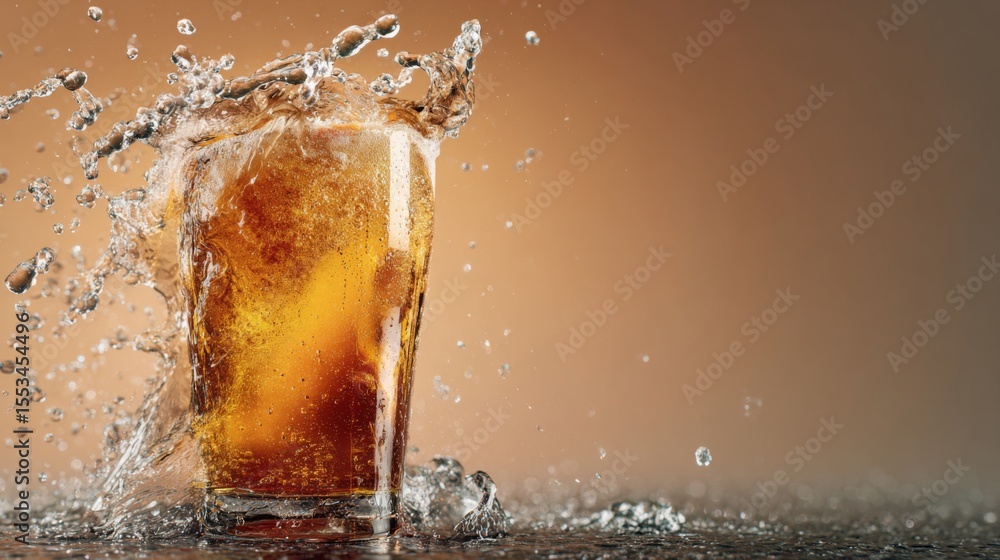Poster A high-quality image of a beer glass with a splash of beer being poured, creating dynamic movement and emphasizing the refreshing quality of the drink.
