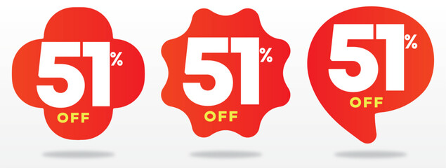 51% off, price, promo, offer, sticker, retail, special, shop, marketing, label, tag, store, advertising, offer, balloon, store. Vector, icon, set