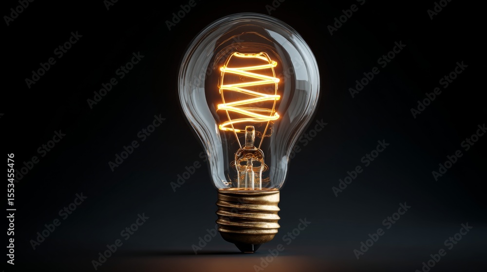 Aufkleber A high-resolution image of a light bulb with a glowing filament, symbolizing a bright new idea or breakthrough concept against a dark background.