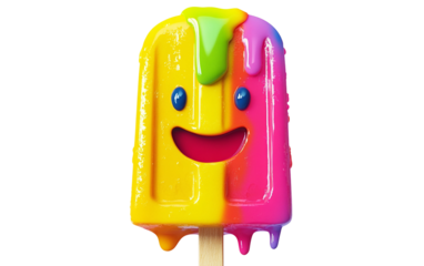 Cartoon popsicle character with a happy face slowly melting down capturing a playful and cheerful vibe in a summer theme isolated on transparent background PNG