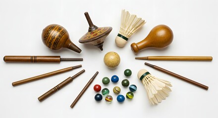 Collection of Traditional Wooden Toys and Games