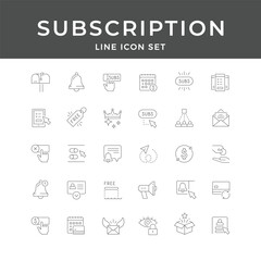 Subscription Line Icon Set – Membership, Service, Payment, Notification, Email, Renewal, Plan, Minimal Vector Collection