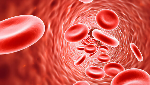 A red blood cells (erythrocytes) and platelets flowing smoothly through a blood vessel. - Powered by Adobe