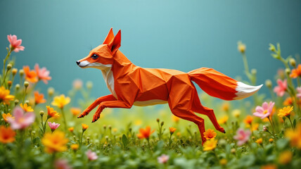 Paper red fox in the field