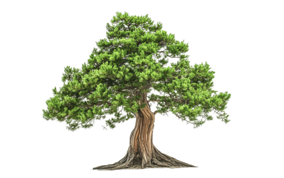 Cedar tree with a tall conical shape and dense needle-like foliage creating a structured and majestic presence in natural form isolated on transparent background PNG