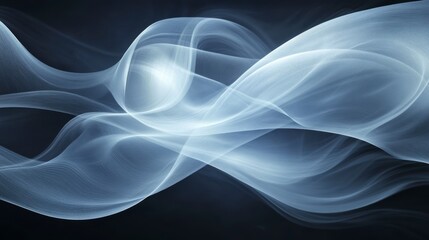 Fototapeta premium Abstract swirling light blue smoke wave on dark background.