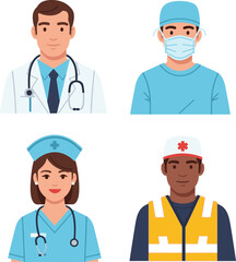 Portrait flat vector set of medical staff in hospital