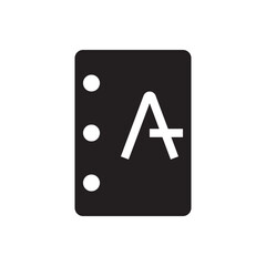Notebook grade A icon. Student gradebook with ‘A’ achievement and academic record.