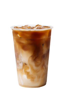 latte: iced coffee in plastic cup on transparent background