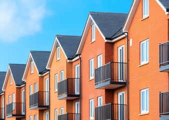 Fototapeta premium Modern Residential Architecture with Balconies and Blue Sky