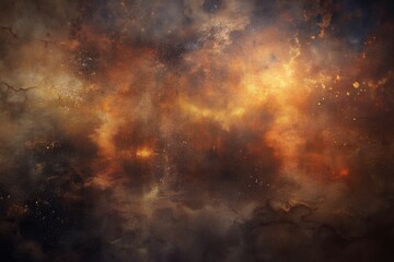 Fototapeta premium Abstract textured background with swirling clouds of warm orange and yellow light against a dark moody backdrop with subtle cracks and shimmering particles