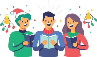 Modern Group Of Friends Singing Christmas Carols.