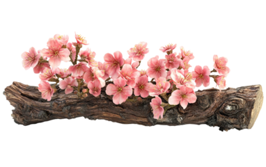 Cherry blossom branch with delicate pink flowers blooming along slender stems capturing the elegance and seasonal charm of springtime beauty isolated on transparent background PNG
