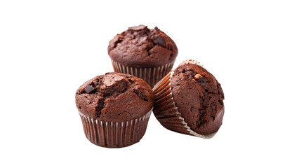 delicious freshly baked chocolate muffin isolated on transparent background