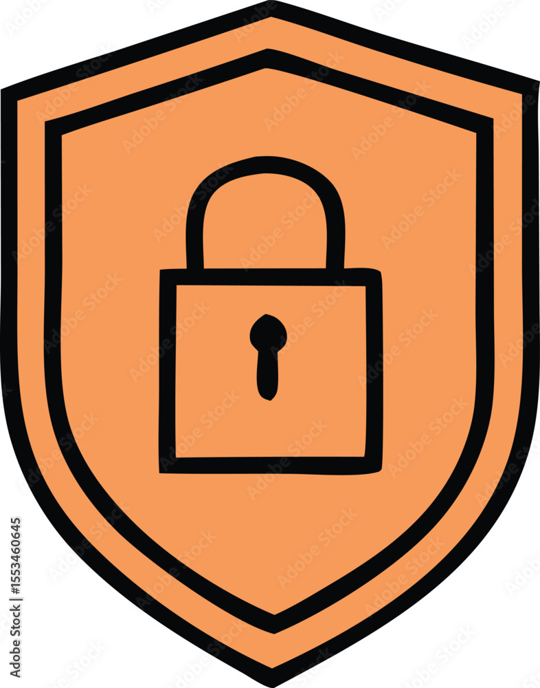 Poster a simple bold illustration of a locked padlock centered within a shield emblem symbolizing security 