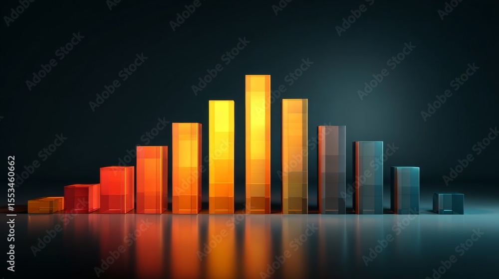 Poster A modern D bar graph in vibrant colors on a dark gradient background, with reflections and shadows enhancing its professional and sleek look