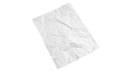 single blank white crumpled and creased paper  isolated on a transparent background mockup