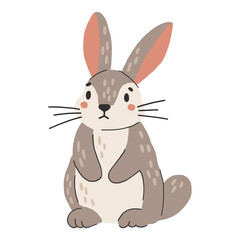 Wild animal isolated, rabbit, cute forest animal, kids vector, cartoon style illustration