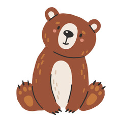 Wild animal isolated, bear, cute forest animal, kids vector, cartoon style illustration