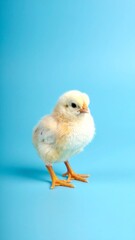 Obraz premium Full body portrait photo of chickling on plain blue background