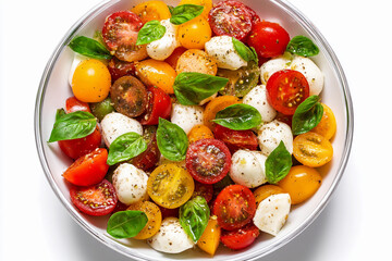 Colorful caprese salad with cherry tomatoes and mozzarella balls