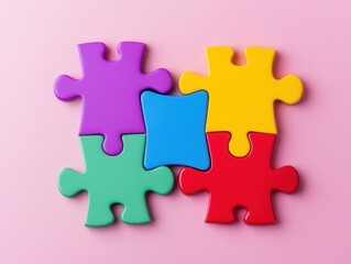 Obraz premium Colorful Puzzle Pieces on Pink Surface for Creative Concepts