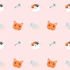 Vector Cute cat seamless pattern,Cartoon Animals Background. Design for textile, fabric, wrapping, wallpaper, print. Vector illustration