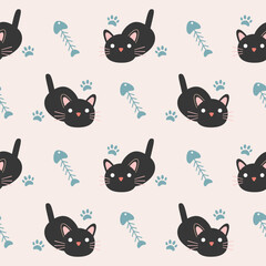 Vector Cute cat seamless pattern,Cartoon Animals Background. Design for textile, fabric, wrapping, wallpaper, print. Vector illustration