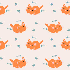 Vector Cute cat seamless pattern,Cartoon Animals Background. Design for textile, fabric, wrapping, wallpaper, print. Vector illustration