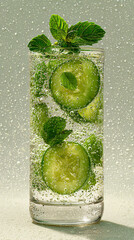 Enjoying a refreshing cucumber mint drink in a sparkling glass