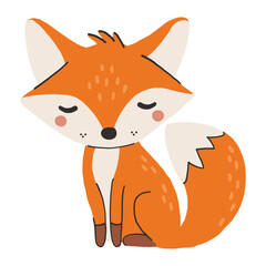 Wild animal isolated, fox, cute forest animal, kids vector, cartoon style illustration