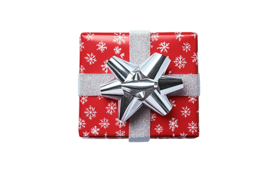 Decorative holiday present box covered in snowflake-patterned wrap capturing the essence of Christmas celebration and festive tradition isolated on transparent background PNG