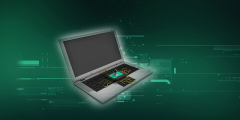 3d render Laptop computer with microchips
