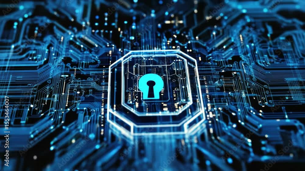 Aufkleber a digital lock on a circuit board, symbolizing secure access to information technology and cybersecu