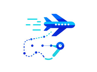 Blue Airplane Vector Icon Flight Route Path Travel Journey Navigation Air Transportation Graphic Design Element isolated on a transparent background