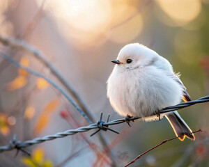 Fototapeta premium Peaceful digital art depicting an innocent, small white bird in a serene, whimsical natural setting.