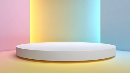 Pastel Colored Background with a White Circular Pedestal Perfect for Product Display or Mockup