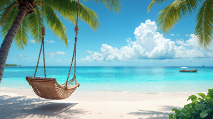 Obraz premium Empty Hammock Between Palm Trees