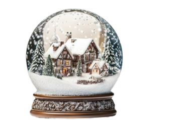 Christmas snow globe featuring a miniature snowy village scene inside capturing the magical charm and nostalgic beauty of holiday traditions isolated on transparent background PNG